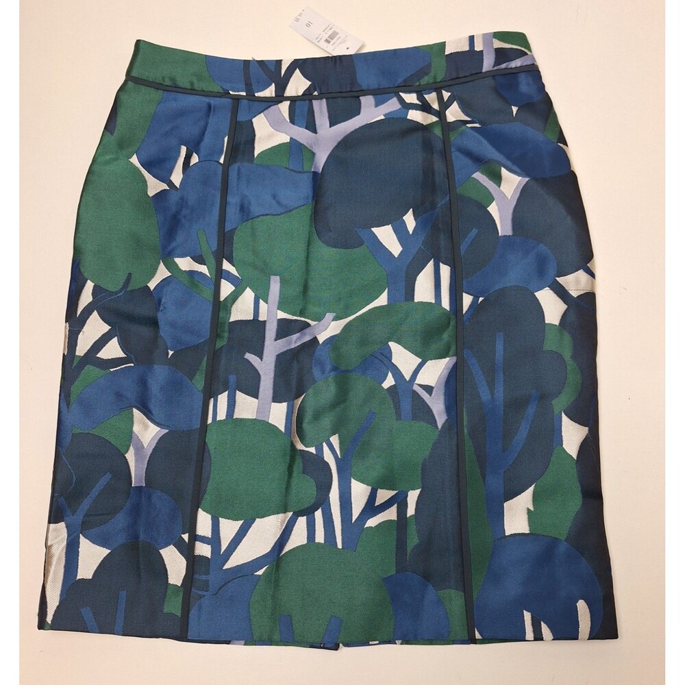 Ann Taylor Blue Green Trees Forest Jacquard Pencil Skirt Lined Size 10 New-READ!